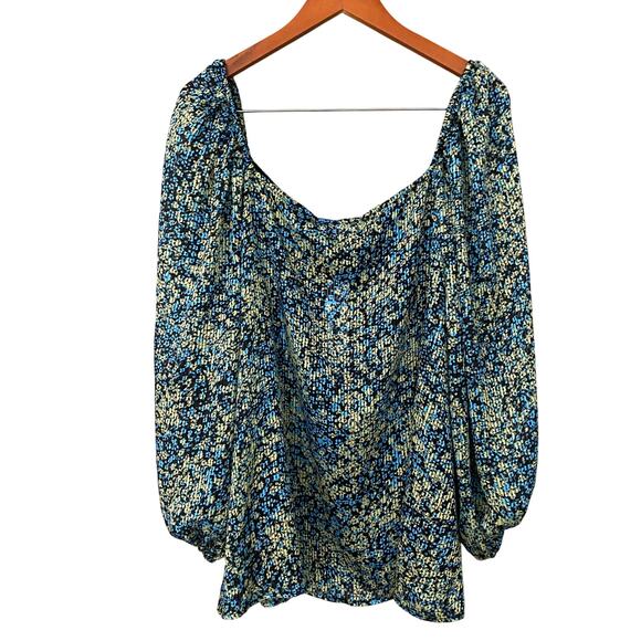 NWT Steve Madden Stevie Top 2X Blue Green Floral Blouse Crinkle Sheer Fairycore - Picture 5 of 16